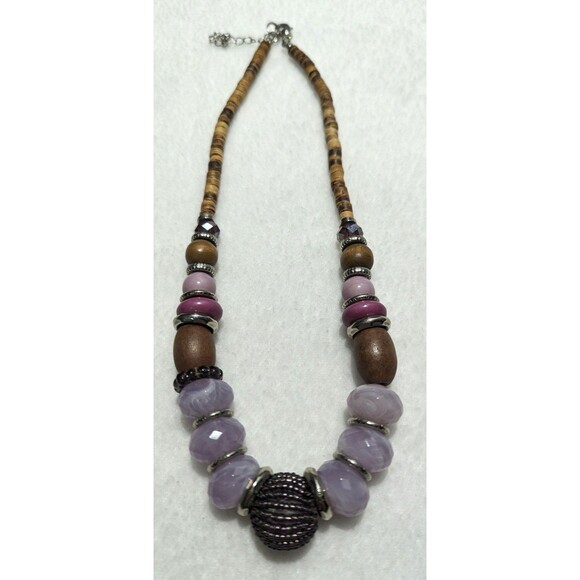 Boho Bold Shades of Lavender Brown Beaded Necklace - Picture 6 of 11